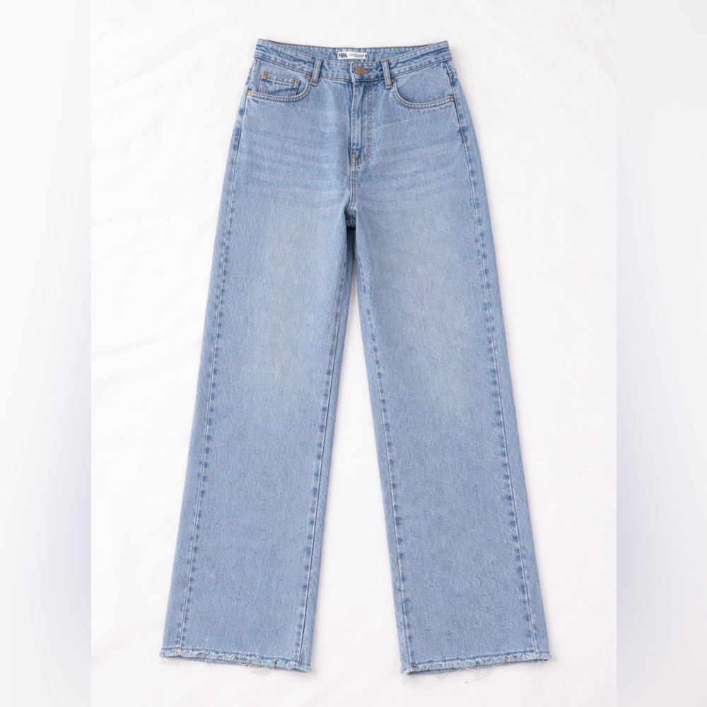 Zara Light Blue Straight-Leg High-Rise Jeans